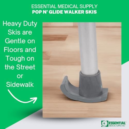 Essential Medical Supply Pop & Glide Easy Use Walker Ski Glides, 2 Pack - Universal Fit Walker Accessories in Gray