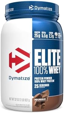 Dymatize Elite 100% Whey Protein Powder, L-Leucine, Quick Absorbing & Fast Digesting for Optimal Muscle Recovery, Gourmet Vanilla, 32 Oz