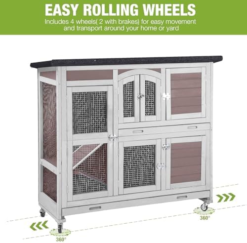 GUTINNEEN Rabbit Hutch Indoor Outdoor Bunny House Guinea Pig Cage on Wheel with Plastic Tray