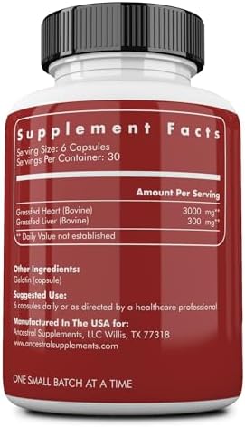Ancestral Supplements Grass Fed Beef Heart Supplement, CoQ10, 180 Ct | A whole food heart health supplement with CoQ10 supports mitochondrial function and cardiovascular energy.