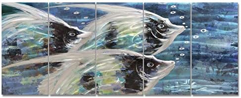 Yihui Arts Handcrafted 3D Metal Wall Art - Ocean Wave Sculpture, 5 - Panel Aluminum Decor for Living Room, Bedroom & Office