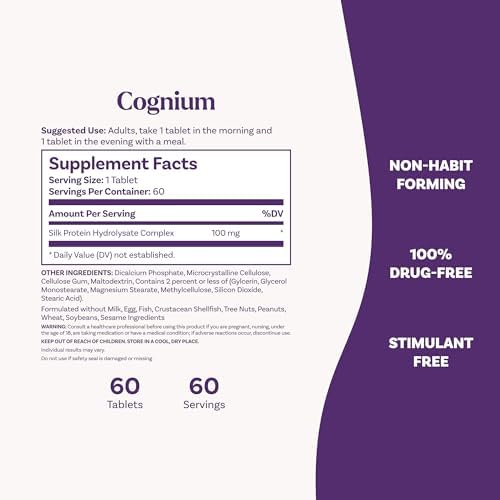 Natrol Cognium Memory, Brain Memory Supplements, Stimulant-Free, 60 Tablets | Clinically Shown to Improve Memory and Recall in Healthy Adults