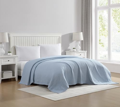 Grand Hotel Lightweight Full/Queen Blanket, 100% Cotton, Pearl Blue | All-natural yarn-dyed mercerized cotton is exceptionally durable, breathable and soft