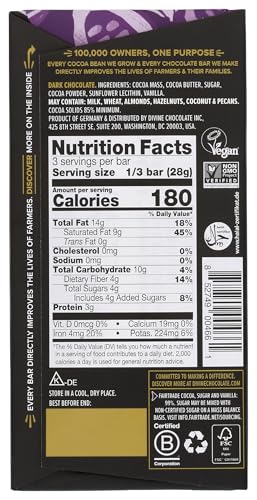 Divine Chocolate, Bar Dark Chocolate Exquisitely Rich 85%, 3 Ounce