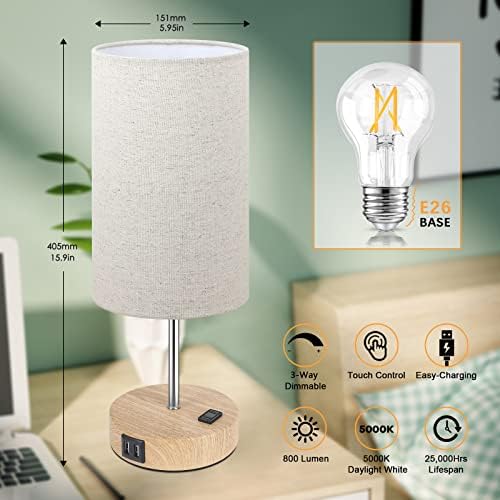 Set of 2 Touch Control Table Lamps with 2 USB Charging Ports&AC Outlet