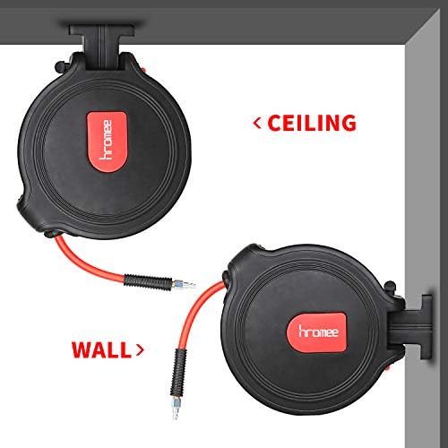 Hromee Air Compressor Hose Reel with Automatic Retractable Enclosed 3/8 Inch × 50 Feet Hybrid Pneumatic Hose