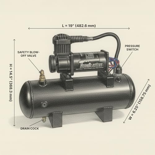 HornBlasters Outlaw Black 228H 2 Gallon All-In-One Train Horn Kit - Easy Install