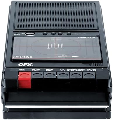 QFX Portable Shoebox Cassette Tape Player Recorder, RETRO-39BT | USB to Cassette Recording, Built-In Mic, 3.5" Bluetooth Speaker, FM Radio