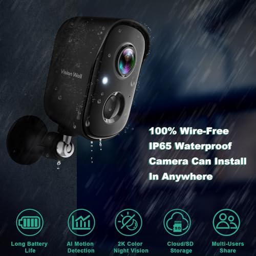 Security Cameras Wireless Outdoor, 2K Battery Powered AI Motion Detection Spotlight Siren Alarm WiFi Surveillance Indoor Home Camera