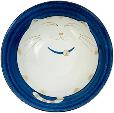 JapanBargain Set of 2 Japanese Porcelain Bowls, Large 7.5 Inch Ramen Udon Noodle Rice Soup Pho Poke Cereal Bowl, Maneki Neko Smiling Lucky Cat Pattern