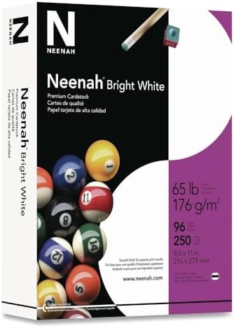 Neenah Paper 91904 Card Stock, 65lb, 96 Bright, 8 1/2 x 11, White, 250 Sheets