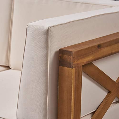 GDFStudio Outdoor Sectional Loveseat Set | 2-Seater | Acacia Wood | Water-Resistant Cushions | Teak and Beige