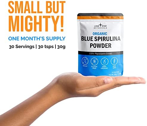 Lone Star Botanicals Organic Blue Spirulina Powder - 100% Pure Blue-Green Algae, No Fishy Smell, Vegan Superfood for Smoothies & Drinks, Non GMO