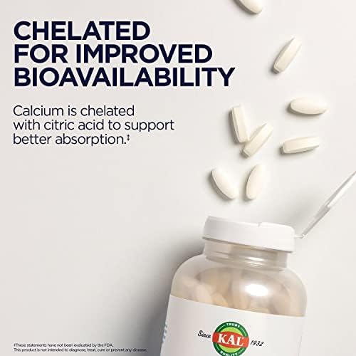 KAL Calcium Citrate 1000mg, Calcium Supplements for Women and Men, Bone Health, Teeth, Nervous, Muscular & Cardiovascular System Support, Gluten Free and Lab Verified, 60 Servings, 180 Tablets | Bone, Teeth, Muscle & Heart Support - Chelated Calcium Citr…