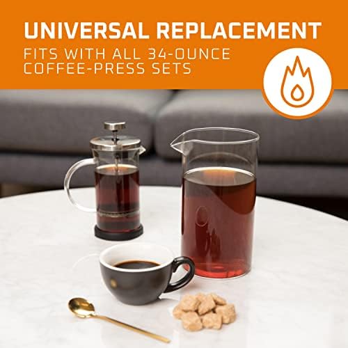 Bruntmor Spare Carafe for French Press, 34 oz French Press replacement Glass, Fire hardened Borosilicate Beaker, 34 ounce