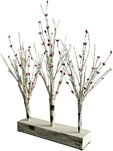 Battery Operated w/Timer Illuminated Pip Berry Tree Centerpiece Lighted Three Trees Tabletop LED Lights, for Home/Party/Wedding/Festival/Indoor Decoration, 21-Inch