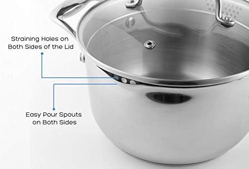 Rorence 3.7 Quart Stainless Steel Induction Sauce Pan with Lid | Stainless Steel Pot Saucepan with Pour Spout & Glass Lid with Strainer