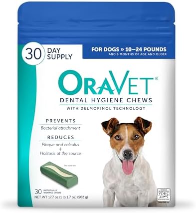 ORAVET Dental Chews for Dogs, Oral Care and Hygiene Chews (Small Dogs, 10-24 lbs.) Blue Pouch, 30 Count | VOHC-accepted dual-action chew reduces plaque & tartar, freshens breath barrier vet-recommended