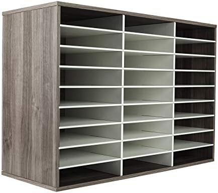 TQVAI Wood Literature Organizer, 27 Slots Hold 13500 Sheets A4 Papers, Wooden Desk File Paper Storage Organizer with Adjustable Shelves
