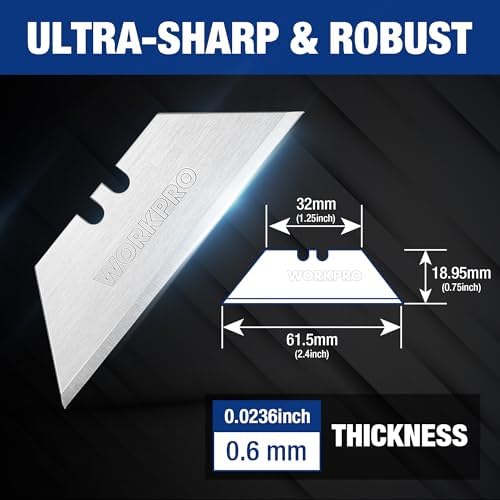 WORKPRO Utility Knife Blades, 100-Pack SK5 Steel Blades with Dispenser | Premium Steel Standard Blades for Box Cutter, Ideal for Cardboard, Leather, Carpet, Rope, Soft Metal, Pipe, etc