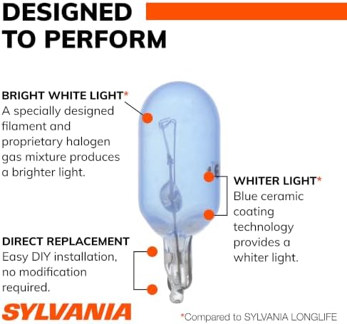 SYLVANIA - 168 SilverStar Mini Bulb - Brighter and Whiter Light, Ideal for Interior Lighting, Center High Mount Stop Light (CHMSL)
