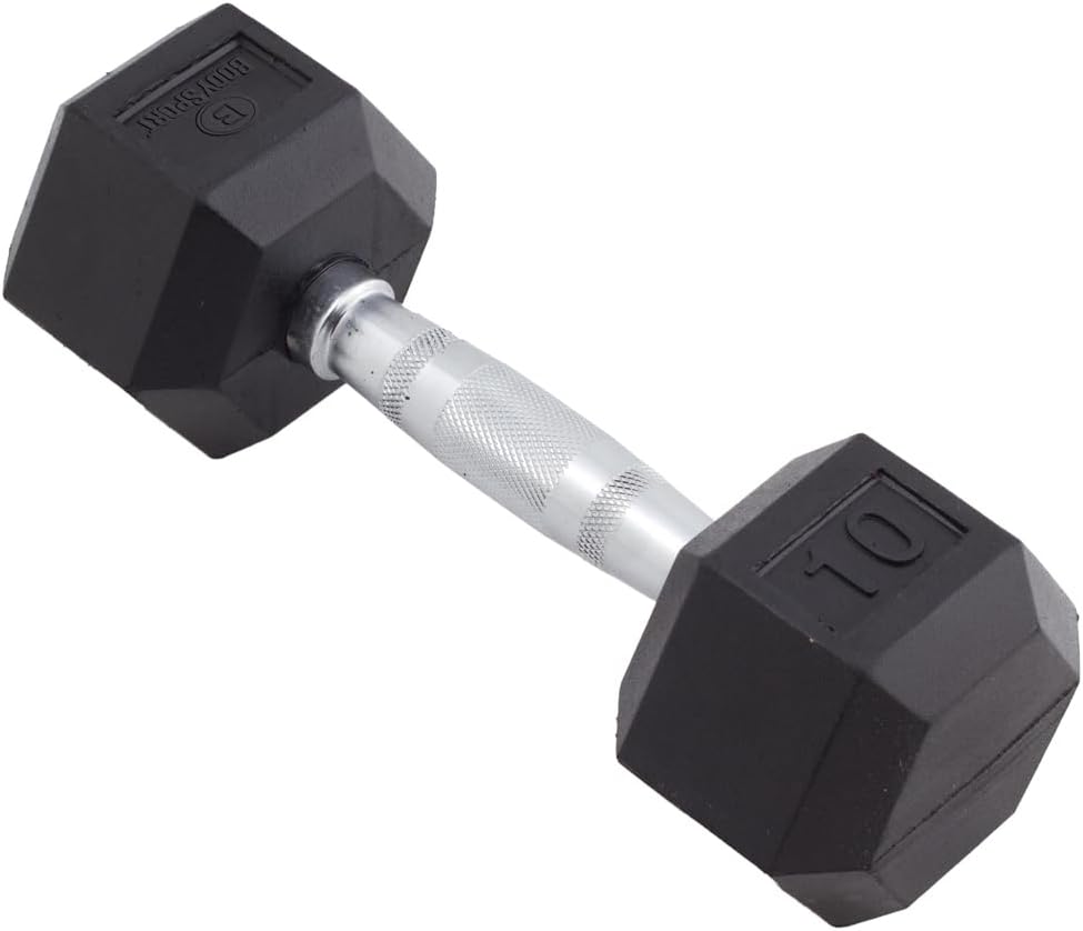Body Sport Rubber Encased Hex Dumbbell Weight, Single – Dumbbells for Exercises – Strength Training Equipment – Home Gym Accessories – Weight Training