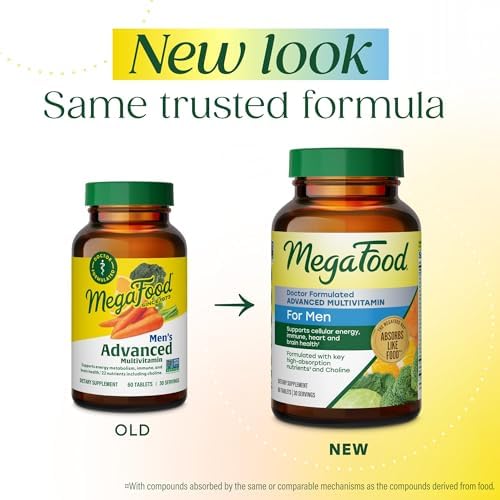 MegaFood Advanced Multivitamin for Men, Doctor Formulated, 120 Tablets | Immune Support, Cellular Energy, Heart & Brain Health, Choline, Methylfolate, Vitamin C, D3, Zinc, Vegetarian, 60 Servings
