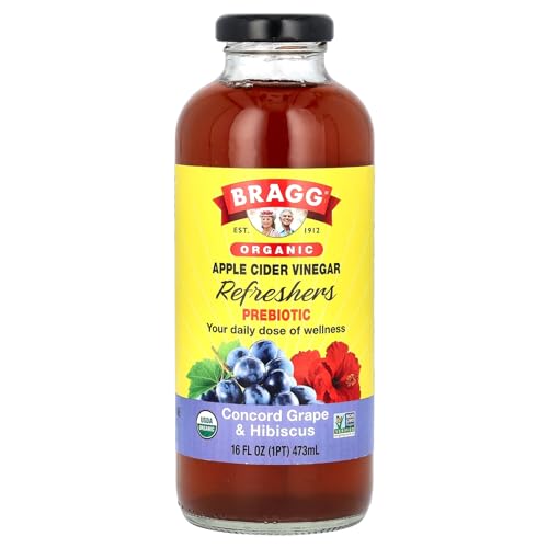 Bragg, Apple Cider Vinegar, Concord Grape & Hibiscus, Organic, Prebiotic Refreshers, 16 Fl Oz