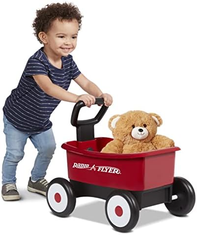Radio Flyer Push & Pull Walker Wagon with Teddy Bear, Ages 1-4 Years, Red