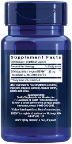 Life Extension Bifido GI Balance, probiotics, Bifidobacterium longum BB536® (2 Billion CFU), Support Healthy Gut & Digestive Health, Gluten-Free, Non-GMO, Vegetarian, 60 Capsules | Bifidobacterium Longum BB536 Provides 2 Billion CFU to Support Gut & Dige…