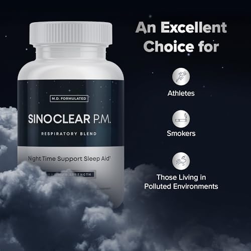 SinoClear PM Lung Detox & Sinus Pressure Relief Supplement 60 caps, Nighttime Nasal Decongestant, Sinus Relief, & Lung Cleanse Blend - Mullein Leaf