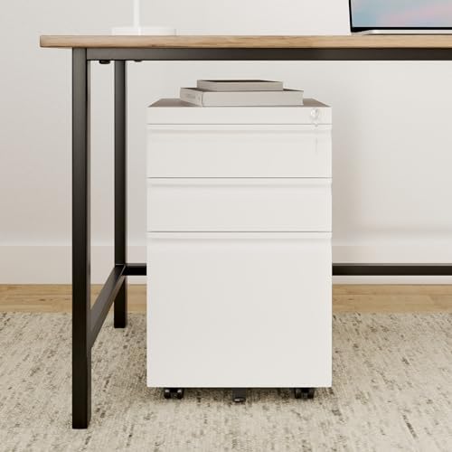 DEVAISE 3 Drawer Mobile File Cabinet with Lock, Under Desk Metal Filing Cabinet for Home Office/Legal/Letter/A4 File, Fully Assembled Except Wheels, Black