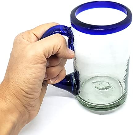 Cobalt Blue Rim 16 oz Pint Glasses (set of 6), Recycled Glass, Lead-free, Toxin-Free (16oz Pint)