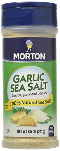 Morton Garlic Sea Salt, Seasoning Blend, 8.5 oz, 1 Pack | with ground garlic and parsley, no MSG, multi-pack shaker for spice rack, grilling seasoning