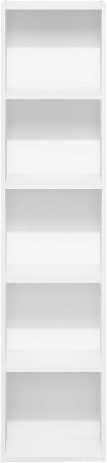 Furinno PASIR Book Shelf, 5-Tier Modern Bookshelf, Open Shelves Bookcase, 9 x 12 x 52, for Living Room, Bedroom, Home Office, Plain White