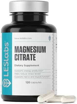 LES Labs Magnesium Citrate Supplement, 120 Capsules | Magnesium Citrate, Stress & Sleep Support, Muscle & Nerve Function, Heart Health, Relaxation, Energy & Metabolism, Non-GMO