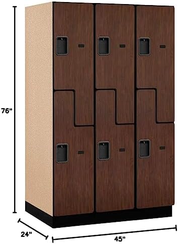 Salsbury Industries 2-Tier S-Style Extra Wide Designer Wood Locker with Three Wide Storage Units, 6-Feet High by 24-Inch Deep, Mahogany