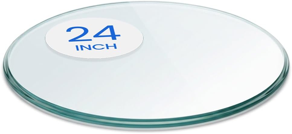 24 inch Round Glass Table Top - Tempered - 3/8" Thick Glass Surface, Safe Pencil Edge, Multipurpose for Dining Table, Patio, Coffee and End Table