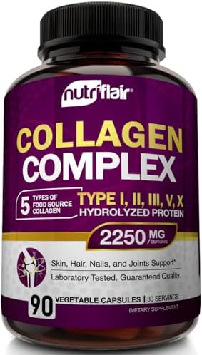 NutriFlair Multi Collagen Peptides 2250mg, 90 Capsules - Type I, II, III, V