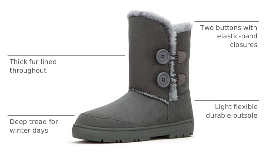 CLPP'LI Womens Twin Button Fully Fur Lined Winter Snow Boots