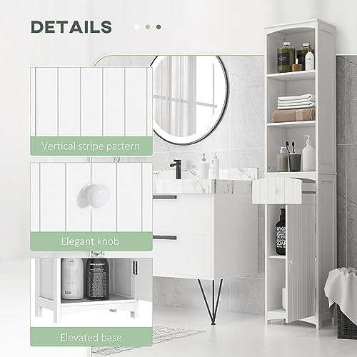 HOMCOM Bathroom Storage Cabinet Free Standing Bathroom Storage Unit White | Tall Linen Tower, 3-Tier Shelves, Drawer