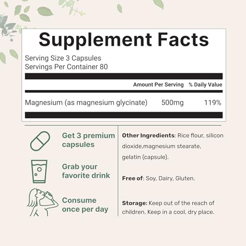 Micro Ingredients Magnesium Glycinate 500mg Per Serving, 240 Capsules | Potent Elemental Form, Chelated, High Absorption | Healthy Muscle, Bones