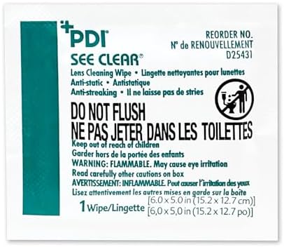 PDI See Clear Lens Cleaning Wipes, Non-Streaking & Anti-Static for Glasses, Eyeglasses, Loupes & Safety Eyewear