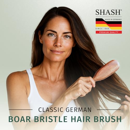 SHASH Classic German First Cut 100% Boar Bristle Hair Brush Since 1869 - Conditions Hair, Improves Texture, Exfoliates Scalp