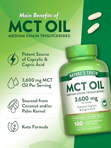 Nature's Truth MCT Oil Pills | 3600mg | 100 Softgels | Keto Friendly