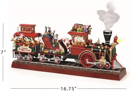 Mr. Christmas Animated Musical Santa's Train Express with Working Smokestack, 16.5 Inch, Red