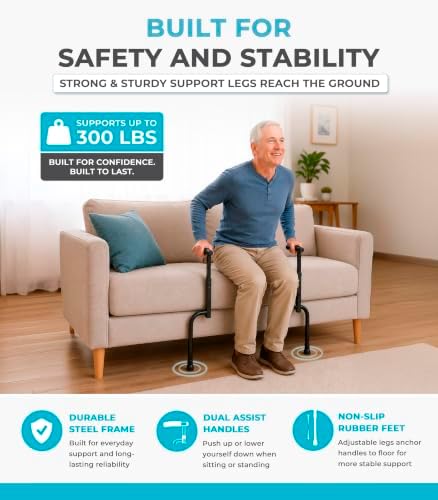 Able Life Universal Stand Assist with Legs, Chair Lift-Assist for Elderly, Grab Bar Standing Aid for Seniors, Daily Living Mobility Aid, Brown
