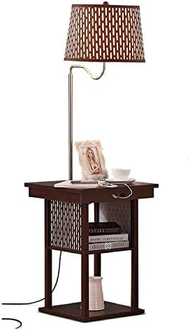 Brightech Madison Side Table with Lamp Combo with LED Bulb, Desk Lamp with USB Port, Bedside Reading Light, Modern End Table with Floor Lamp for Bedroom, Living Room, Office - Havana Brown