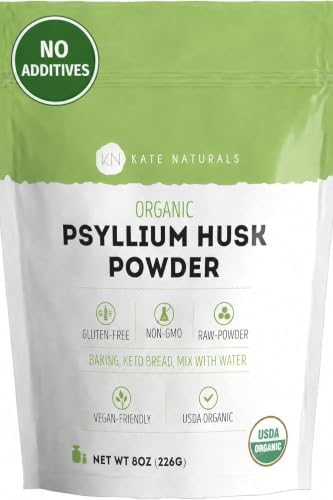 Kate Naturals Psyllium Husk Powder for Fiber and Baking Bread, 12oz | Organic, Gluten Free, Fine Ground, For Digestion, Mixes Easily with Juice & Smoothies