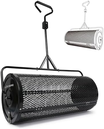Compost Spreader 24 Inch Peat Moss Spreader with Installation Support Accessories, Metal Mesh Roller Lawn Spreader for Top Soil, Manure, Mulch, Top Dressing - Garden spreaders for lawns